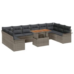 vidaXL Set da pranzo da giardino di 11 pezzi con cuscini grigi in rattan sintetico e acacia
