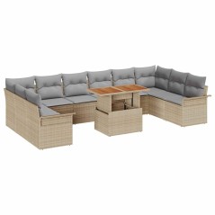 vidaXL Set da Pranzo da Giardino 11 pezzi con cuscini beige in poly rattan e acacia