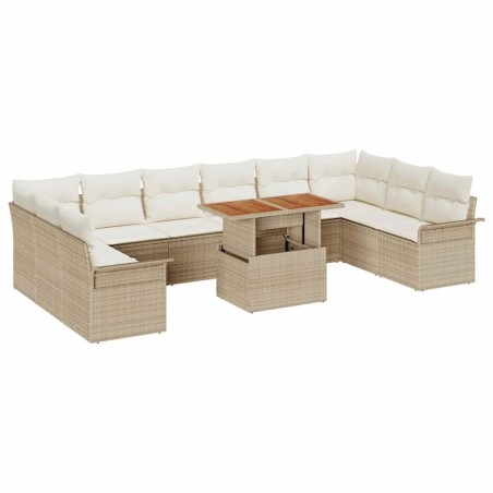 vidaXL Set da Pranzo da Giardino 11 Pezzi con Cuscini Beige in Rattan Sintetico e Acacia