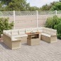 vidaXL Set da Pranzo da Giardino 11 Pezzi con Cuscini Beige in Rattan Sintetico e Acacia