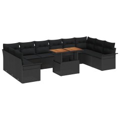 vidaXL Set da Pranzo da Giardino da 11 Pezzi con Cuscini in Rattan Nero e Poliestere