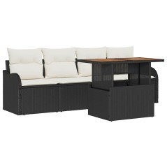 vidaXL Set di divani da giardino , 5 pezzi con cuscini in rattan nero e acacia.