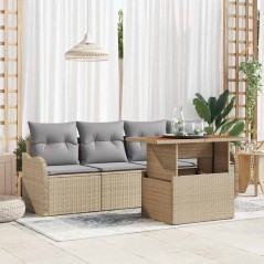 vidaXL Set di divani da giardino , 5 pezzi, con cuscini beigi e rattan acacia.