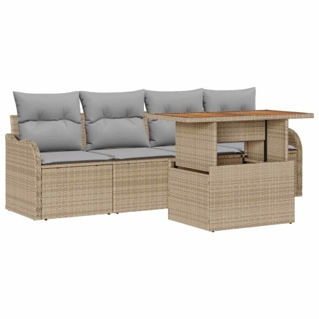 vidaXL Set di divani da giardino , 5 pezzi, con cuscini beigi e rattan acacia.