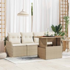 vidaXL Set da Giardino in 5 pezzi con cuscini beige in rattan sintetico e acacia
