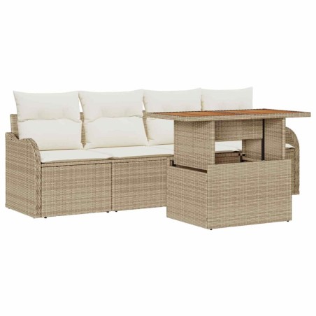 vidaXL Set da Giardino in 5 pezzi con cuscini beige in rattan sintetico e acacia