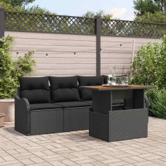 vidaXL Set di divani da giardino 5 pezzi con cuscini in rattan sintetico nero e acciaio.