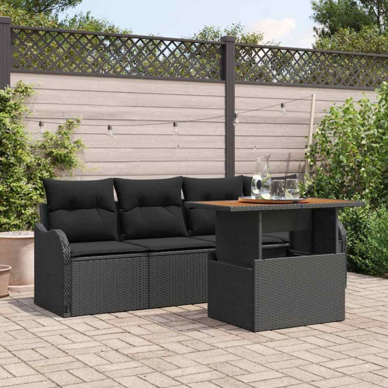 vidaXL Set di divani da giardino 5 pezzi con cuscini in rattan sintetico nero e acciaio.