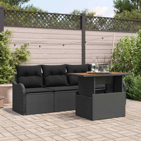 vidaXL Set di divani da giardino 5 pezzi con cuscini in rattan sintetico nero e acciaio.