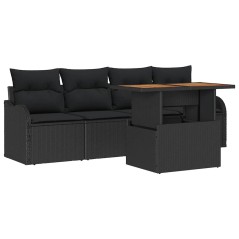vidaXL Set di divani da giardino 5 pezzi con cuscini in rattan sintetico nero e acciaio.