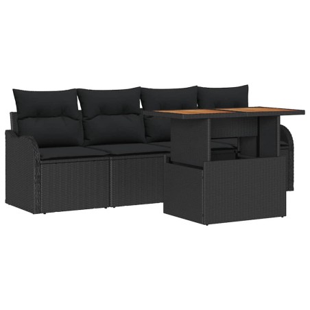 vidaXL Set di divani da giardino 5 pezzi con cuscini in rattan sintetico nero e acciaio.