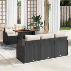 vidaXL Set da Giardino a 6 Pezzi con Cuscini Neri in Polyrattan e Legno di Acacia