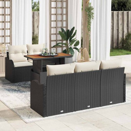 vidaXL Set da Giardino a 6 Pezzi con Cuscini Neri in Polyrattan e Legno di Acacia
