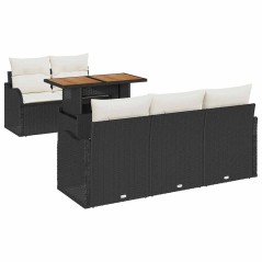vidaXL Set da Giardino a 6 Pezzi con Cuscini Neri in Polyrattan e Legno di Acacia