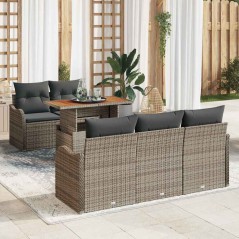 vidaXL Set da Giardino 6 Pezzi con Cuscini Grigi in Polyrattan e Legno di Acacia.