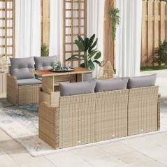 vidaXL Set di Divano da Giardino a 6 Pezzi con Cuscini Beige in Rattan Plastico e Acacia.
