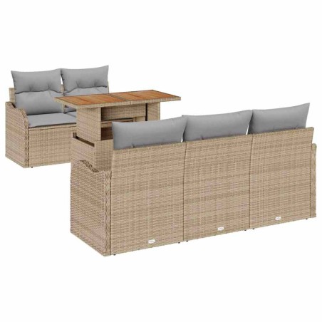 vidaXL Set di Divano da Giardino a 6 Pezzi con Cuscini Beige in Rattan Plastico e Acacia.