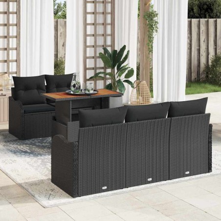 vidaXL Set Giardino 6 Pezzi con Cuscini, Rattan Plastica Nera, Tavolo in Acacia