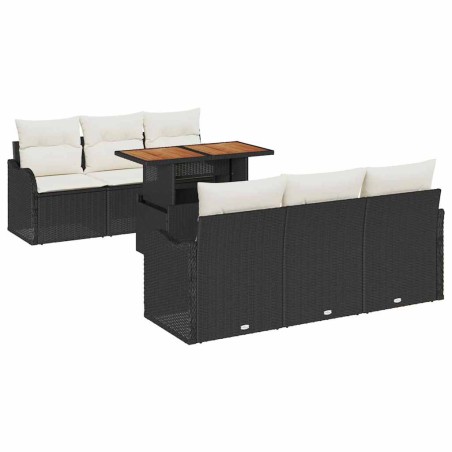 vidaXL Set di divani da giardino in 7 pezzi con cuscini neri in rattan poliestere e acacia.