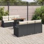 vidaXL Set di divani da giardino in 7 pezzi con cuscini neri in rattan poliestere e acacia. vidaXL Set di divani da giardino in 7 pezzi con cuscini neri in rattan poliestere e acacia.