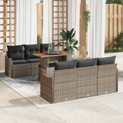 vidaXL Set di divani da giardino 7 pezzi con cuscini grigi in polirattan e acacia.