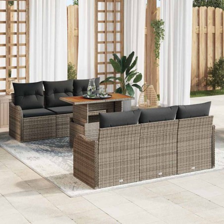 vidaXL Set di divani da giardino 7 pezzi con cuscini grigi in polirattan e acacia.