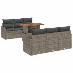 vidaXL Set di divani da giardino 7 pezzi con cuscini grigi in polirattan e acacia.