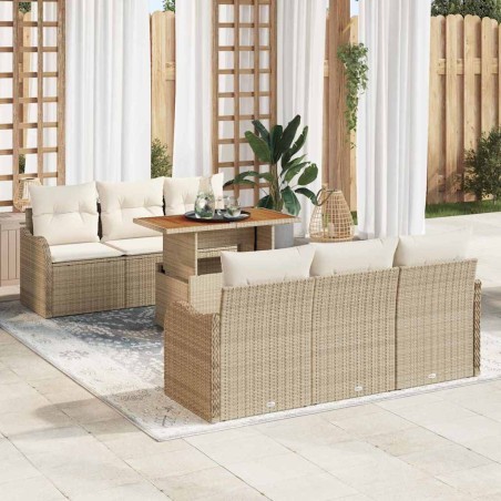 vidaXL Set da giardino di divani 7 pezzi con cuscini beige in rattan poliestere e legno d'acacia
