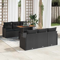 vidaXL Set da Giardino 7 Pezzi con Cuscini in Rattan Nero e Acacia