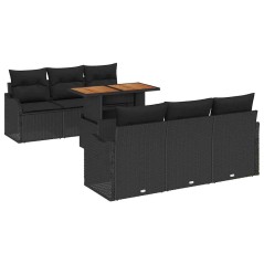 vidaXL Set da Giardino 7 Pezzi con Cuscini in Rattan Nero e Acacia