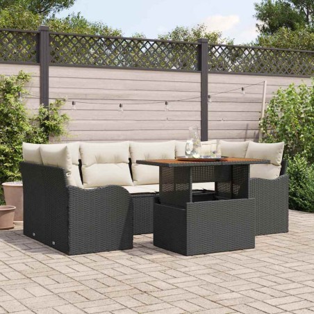 vidaXL Set da Giardino 7 Pezzi con Cuscini in Rattan Nero e Acacia