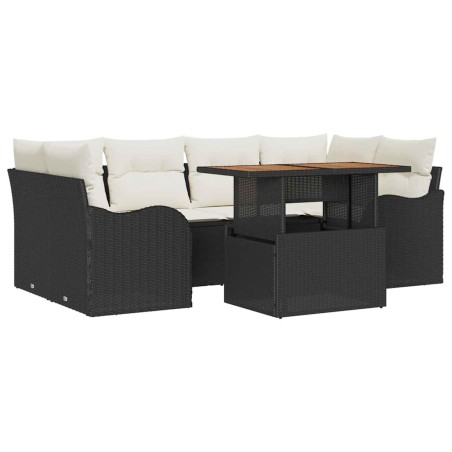 vidaXL Set da Giardino 7 Pezzi con Cuscini in Rattan Nero e Acacia
