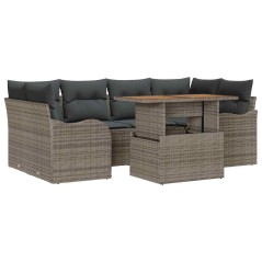 vidaXL Set Divani da Giardino 7 Pezzi con Cuscini Grigi in Rattan Sintetico e Legno di Acacia