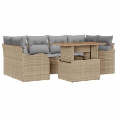 vidaXL Set divano da giardino 7 pezzi con cuscini beige in polirattan e legno d'acacia