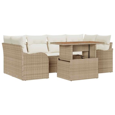 vidaXL Set Divano da Giardino 7 Pezzi con Cuscini Beige in Polyrattan Acacia