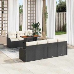 vidaXL Set di Divani da Giardino 8 Pezzi con Cuscini in Rattan Polyrattan Nero e Acacia.