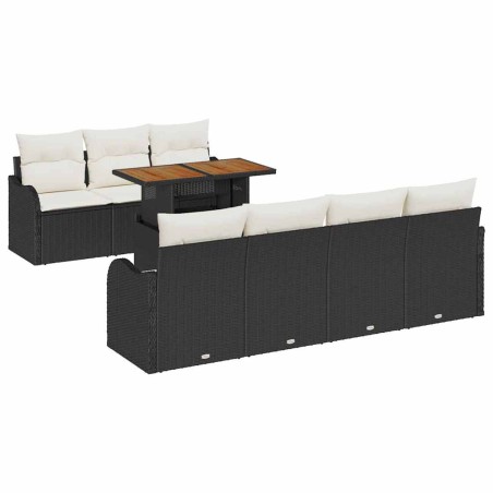 vidaXL Set di Divani da Giardino 8 Pezzi con Cuscini in Rattan Polyrattan Nero e Acacia.