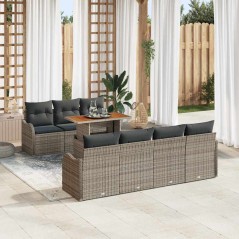 vidaXL Set divani da giardino 8 pezzi con cuscini grigi in rattan sintetico e legno d'acacia