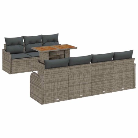 vidaXL Set divani da giardino 8 pezzi con cuscini grigi in rattan sintetico e legno d'acacia
