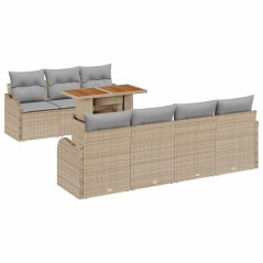 vidaXL Set Divano da Giardino 8 Pezzi con Cuscini Beige in Rattan Sintetico e Legno di Acacia