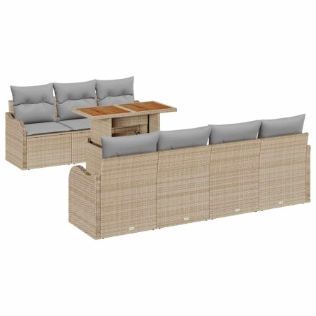 vidaXL Set Divano da Giardino 8 Pezzi con Cuscini Beige in Rattan Sintetico e Legno di Acacia