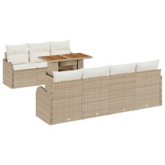 vidaXL Set di divani da giardino 8 pezzi con cuscini in rattan poliestere beige e acacia