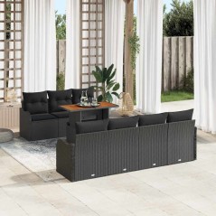 vidaXL Set Giardino da 8 Pezzi con Cuscini in Rattan Polyrattan Nero e Acacia