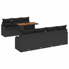 vidaXL Set Giardino da 8 Pezzi con Cuscini in Rattan Polyrattan Nero e Acacia
