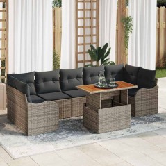 vidaXL Set di divani da giardino a 8 pezzi con cuscini grigi in polirattan e legno di acacia.