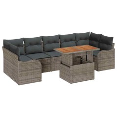 vidaXL Set di divani da giardino a 8 pezzi con cuscini grigi in polirattan e legno di acacia.