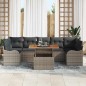 vidaXL Set di divani da giardino a 8 pezzi con cuscini grigi in polirattan e legno di acacia.