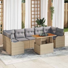 vidaXL Set di Sofà da Giardino 8 Pezzi con Cuscini Beige, Rattan Sintetico e Acacia