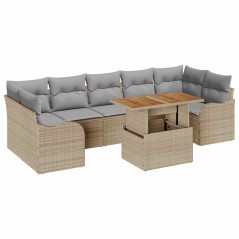 vidaXL Set di Sofà da Giardino 8 Pezzi con Cuscini Beige, Rattan Sintetico e Acacia