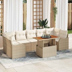 vidaXL Set di divani da giardino 8 pezzi con cuscini beige, in rattan sintetico e acacia.